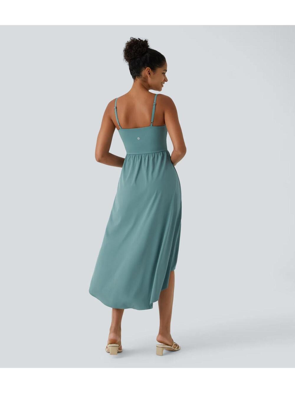NWT Halara Breezeful High Low 2-Piece Pocket Midi Dress Stone Blue XS - Picture 2 of 16